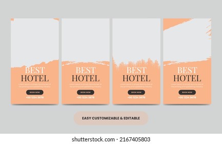 Hotel social media story template. Hotel social media stories bundle