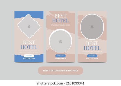 Hotel social media story template. Hotel social media stories bundle