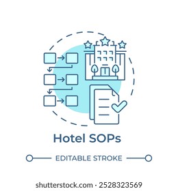 Hotel pára ícone de conceito azul suave. Setor de hotelaria, gestão de tarefas. Normas de qualidade. Ilustração de linha de forma redonda. Ideia abstrata. Design gráfico. Fácil de usar em infográfico, apresentação