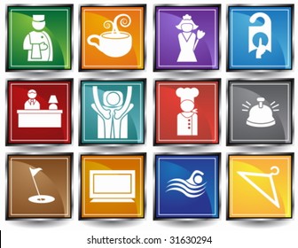 Hotel Square Icon Set : Spa and resort themed buttons.