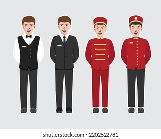 Hotel Staff, Butler Catering Service Vector Flat Style Character Illustration