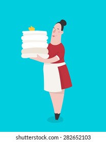 Hotel staff - Chambermaid with clean towels. Flat design. Vector illustration.