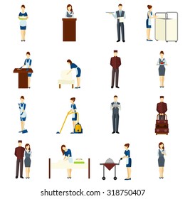 Hotel Staff Flat Icons Set With Maid And Waiter Characters Isolated Vector Illustration