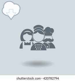 Hotel staff icon with shadow. Cloud of download with arrow.