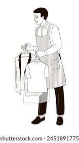 hotel staff male  African American character, laundry service