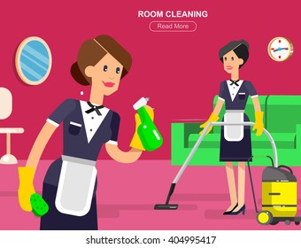 Hotel staff and service, reception, Room cleaning , chambermaid, cool flat tourism elements