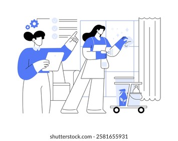 Hotel staff training isolated cartoon vector illustrations. Hotel manager training staff, hospitality business, professional people, hotel service, housekeeping management vector cartoon.