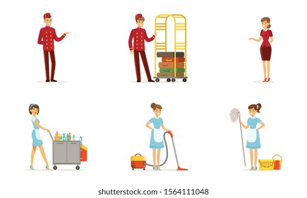 Hotel Staff Vector Set. Man Working as Doorman