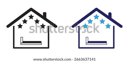Hotel star rating icon set with bed and house symbol