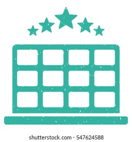 Hotel Stars grainy textured icon for overlay watermark stamps. Flat symbol with scratched texture. Dotted vector cyan ink rubber seal stamp with grunge design on a white background.