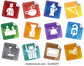 Hotel Sticker  Icon Set : Spa and resort themed buttons.