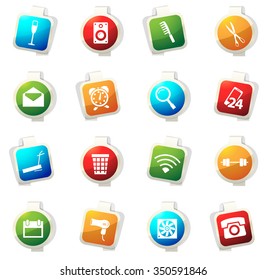 Hotel stickers label icon set