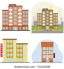 Hotel, suite de hotel, albergue, lugar para pasar la noche. Diseño plano, ilustración vectorial, vector.