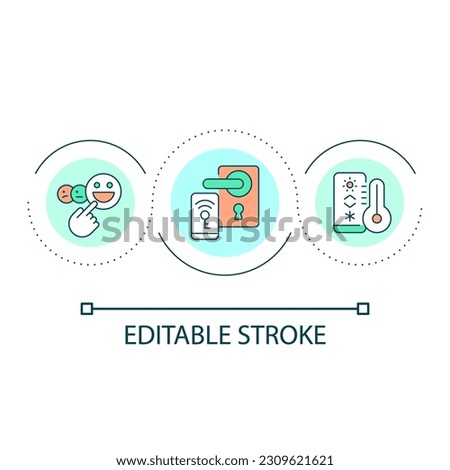 Hotel technology system loop concept icon. Improving guest satisfaction abstract idea thin line illustration. Digital transformation. Isolated outline drawing. Editable stroke. Arial font used