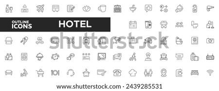 Hotel thin line icons set. Hotel services, recreational rest, relax, travel. Vector illustration