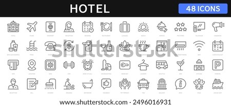 Hotel thin line icons set. hotel, service, booking editable stroke icon collection. Vector