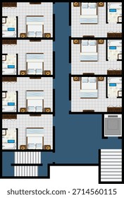 Hotel Top View Floor Plan Room Lift In Architecture Vector