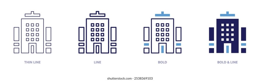 Hotel tower icon in 4 different styles. Thin Line, Line, Bold, and Bold Line. Duotone style. Editable stroke.