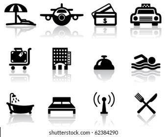 Hotel and travel black icons set