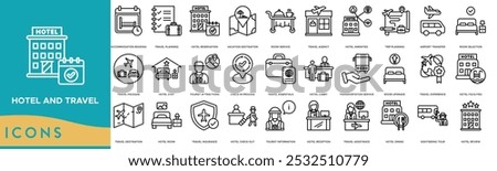 Hotel and travel icon. Accommodation Booking, Travel Planning, Hotel Reservation, Vacation Destination and Room Service