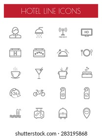 hotel and travel line icon set.