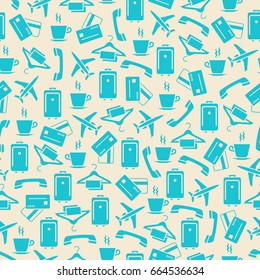 Hotel and travel seamless pattern - journey seamless texture. Holiday and journey background. Vector illustration