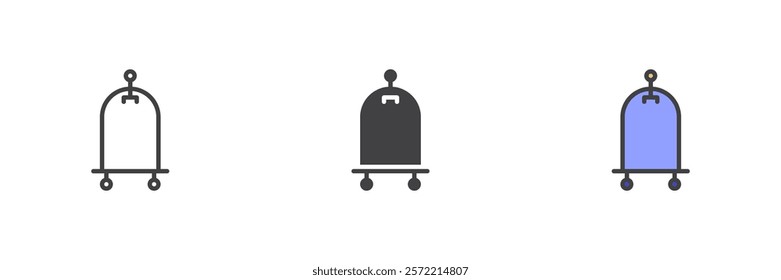 Hotel trolley different style icon set. Line, glyph and filled outline colorful version, outline and filled vector sign. Luggage cart symbol, logo illustration. Vector graphics