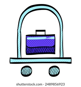 Hotel trolley halftone icon hand drawn color vector illustration