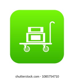 Hotel trolley icon green vector isolated on white background