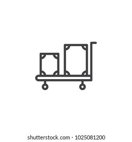 Hotel trolley with luggage outline icon. linear style sign for mobile concept and web design. Luggage cart simple line vector icon. Symbol, logo illustration. Pixel perfect vector graphics