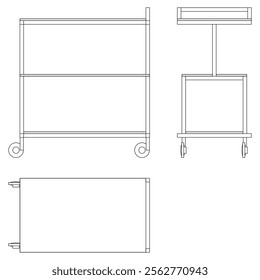 Hotel trolley tray on cart. Vector illustration isolated on white background. 