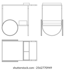 Hotel trolley tray on cart. Vector illustration isolated on white background. 