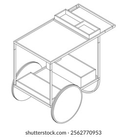 Hotel trolley tray on cart. Vector illustration isolated on white background. 