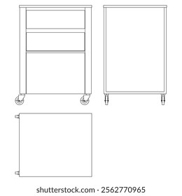 Hotel trolley tray on cart. Vector illustration isolated on white background. 