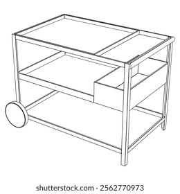 Hotel trolley tray on cart. Vector illustration isolated on white background. 