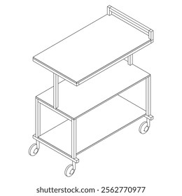 Hotel trolley tray on cart. Vector illustration isolated on white background. 