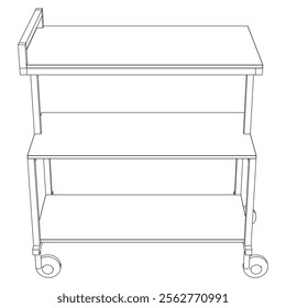 Hotel trolley tray on cart. Vector illustration isolated on white background. 