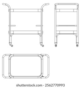 Hotel trolley tray on cart. Vector illustration isolated on white background. 