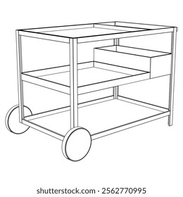 Hotel trolley tray on cart. Vector illustration isolated on white background. 