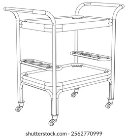 Hotel trolley tray on cart. Vector illustration isolated on white background. 