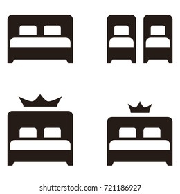 Hotel Twin Double Beds Simple Flat Icon Isolated On White Background. Room With King And Queen Size Sleeping Area Symbol. Vector Illustration