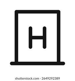 Hotel UI icon, building with H letter simple line user interface vector symbol with editable stroke
