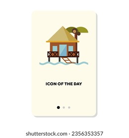 Hotel for vacation vector icon. Holiday, thatched roof bungalow beach hotel isolated vector sign. Accommodation and journey concept. Vector illustration symbol element