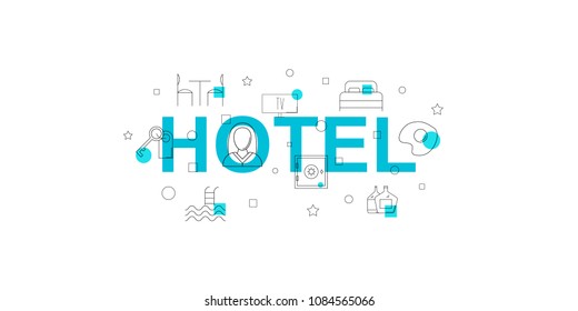 Hotel vector banner. Word with line icon. Vector background