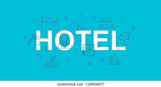 Hotel vector banner. Word with line icon. Vector background	
