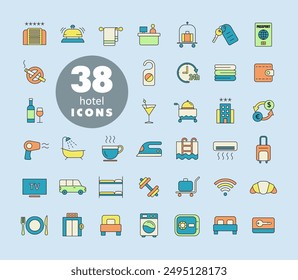 Hotel vector flat icon set. Graph symbol for travel and tourism web site and apps design, logo, app, UI