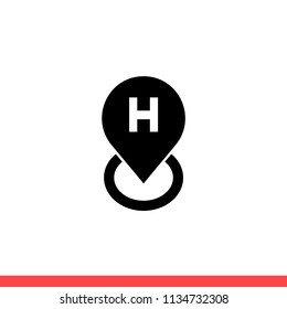 Hotel vector icon, location symbol. Simple, flat design for web or mobile app