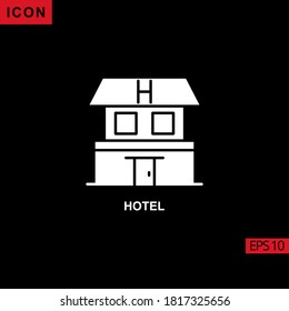 Hotel vector icon on black background. Illustration flat icon for graphic, print media interfaces and web design.
