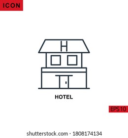 Hotel vector icon on white background. Illustration line icon for graphic, print media interfaces and web design.
