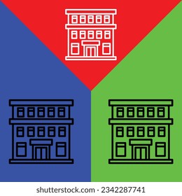 Hotel Vector icon, Outline style, isolated on Red, Blue and Green Background.